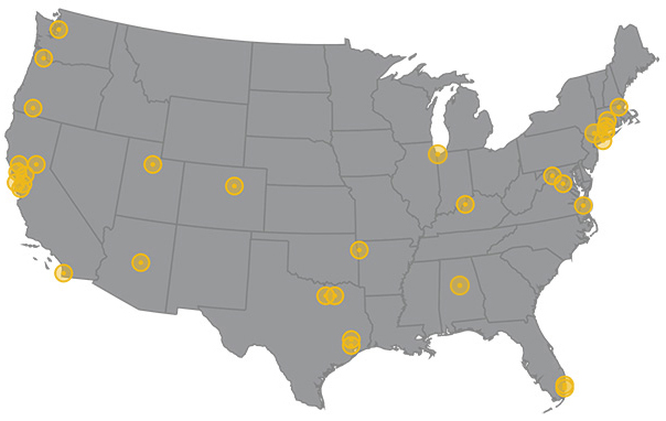 Map of the US with bullets at the locations of the fleet